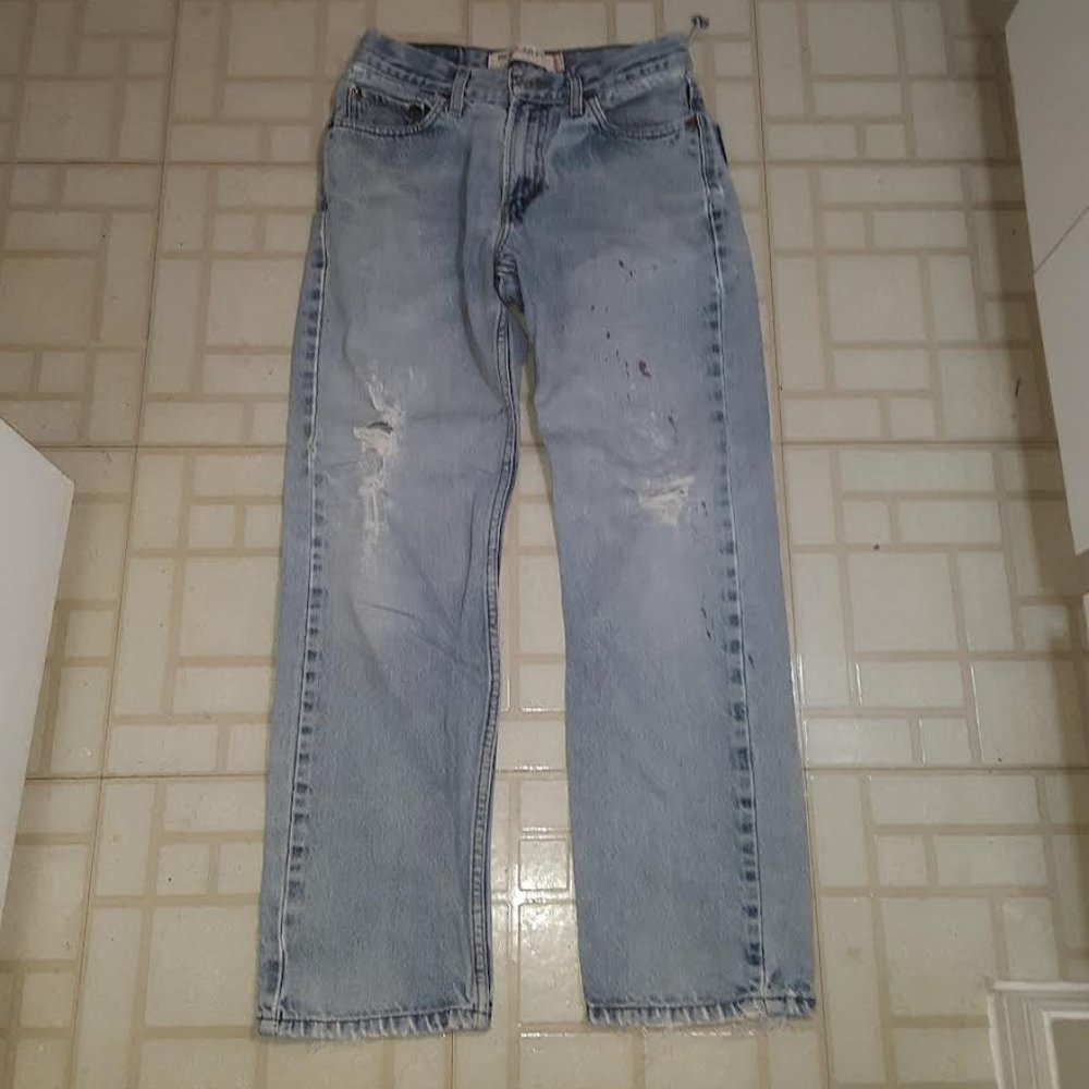 Levi's 505 distressed jeans.